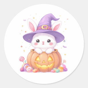 Kawaii Bunny in Pumpkin–Cute Pastel Halloween Gift Classic Round Sticker