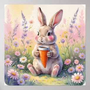 Kawaii Bunny Mug – Watercolor Flower Field Print