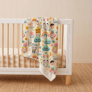 Kawaii Bunny Pastel Whimsical Cozy Sherpa Blanket