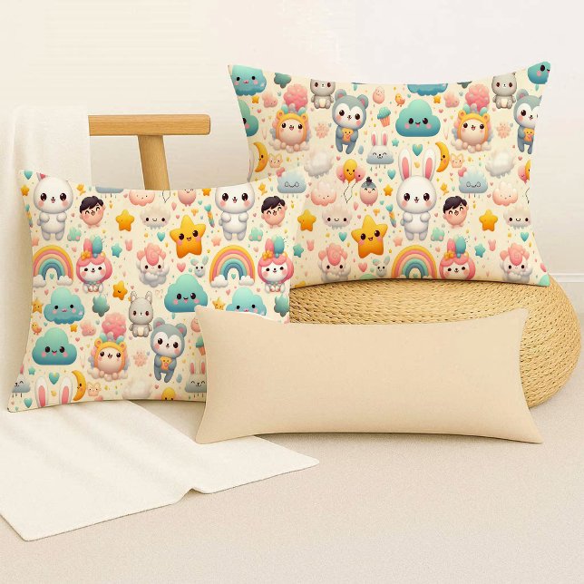 Kawaii Bunny Pastel Whimsical Cute Throw Pillow (Kawaii Bunny Pastel Whimsical Cute Throw Pillow)