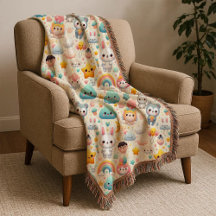 Kawaii Bunny Pastel Whimsical Kids Throw Blanket