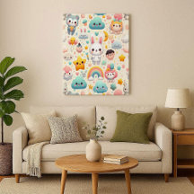 Kawaii Bunny Pastel Whimsical Nursery Canvas Print