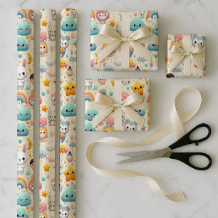 Kawaii Bunny Pastel Whimsical Wrapping Paper Bundl