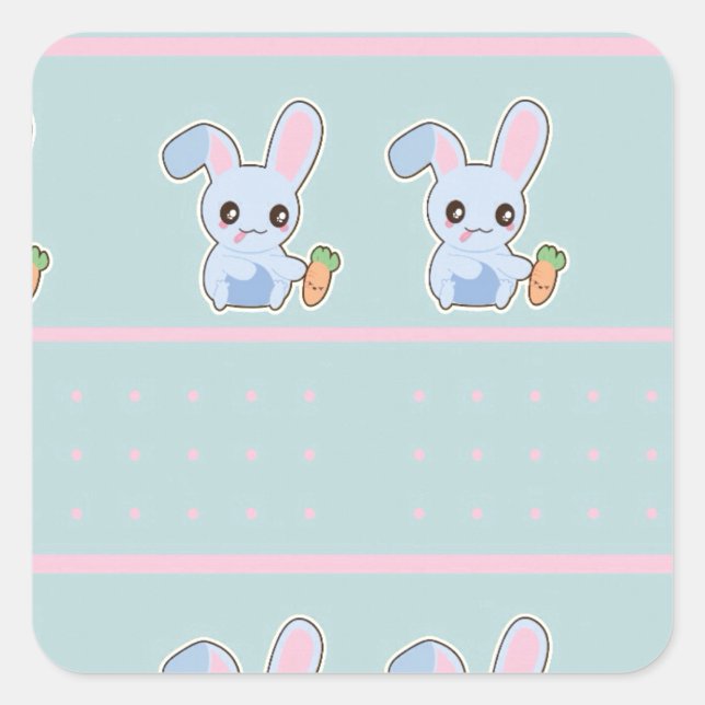 Kawaii Bunny pink mint accessories personalized Square Sticker (Front)