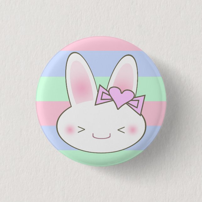 Kawaii Bunny Rabbit & Bow Pinback Button (Front)