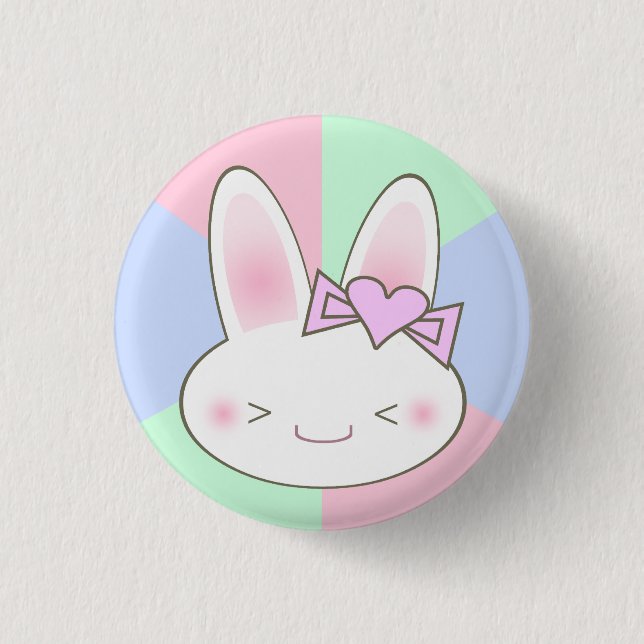 Kawaii Bunny Rabbit & Bow Pinback Button (Front)