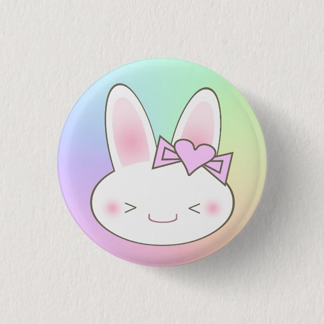 Kawaii Bunny Rabbit & Bow Pinback Button (Front)