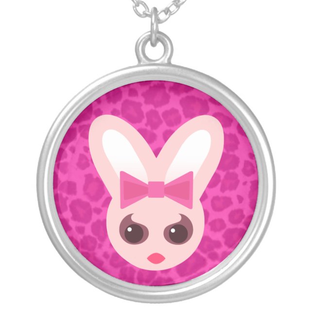 Kawaii Bunny Rabbit Diva Pink Leopard Necklace (Front)