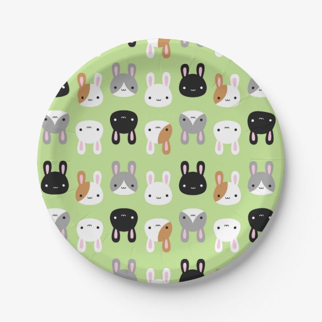 Kawaii Bunny Rabbits Paper Plates (Front)