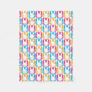 Kawaii Bunny Squares Fleece Blanket
