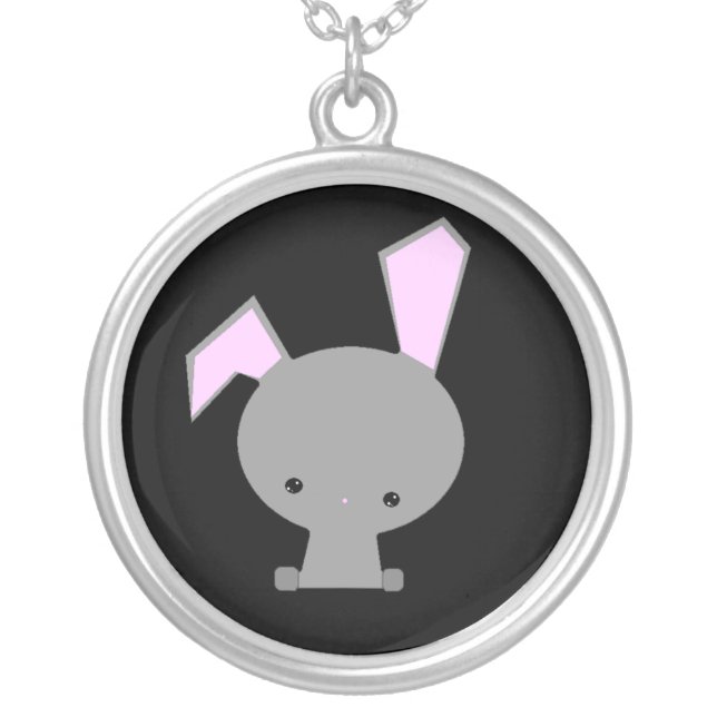 Kawaii Bunny Sterling Silver Pendant Necklace (Front)