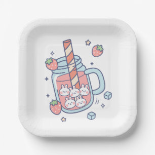 Kawaii Bunny Strawberry Drink Paper Plates