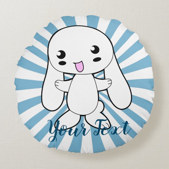 Kawaii Bunny's Hug Custom Round Pillow (Front)