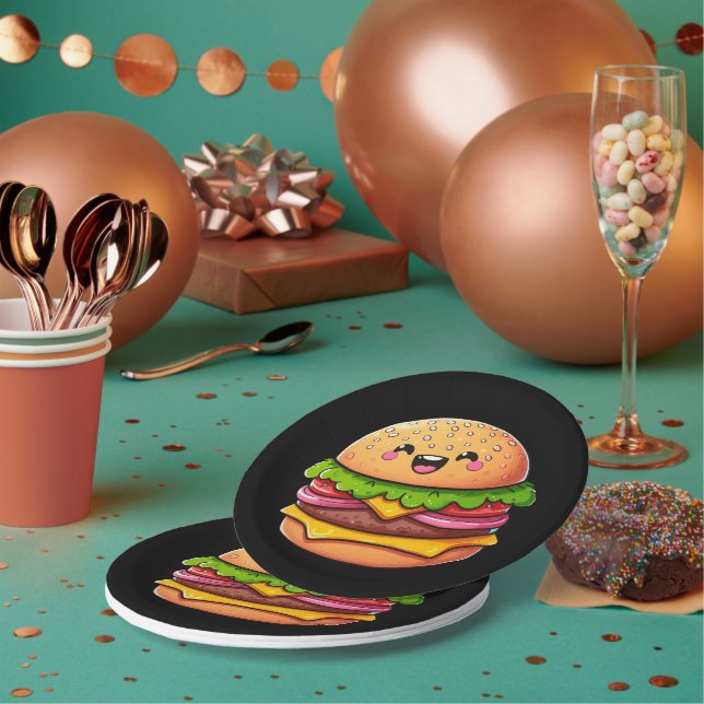 Kawaii Burger Delight Paper Plates (Multi)