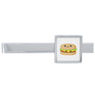 Kawaii Burger Silver Finish Tie Bar