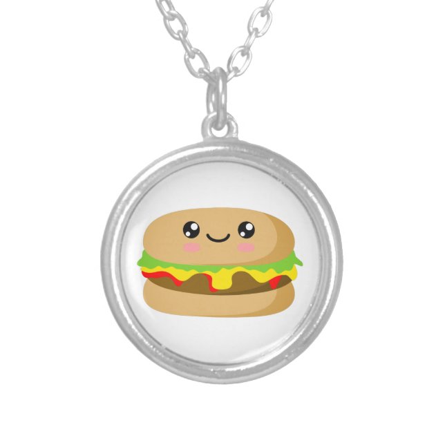 Kawaii Burger Silver Plated Necklace (Front)