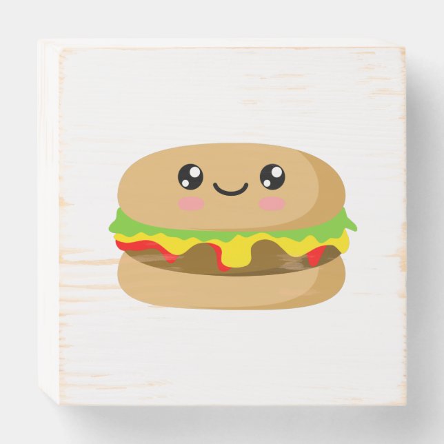 Kawaii Burger Wooden Box Sign (Front Horizontal)
