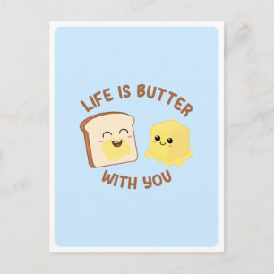 Kawaii Butter Bread Food Pun Love Friendship Quote Postcard