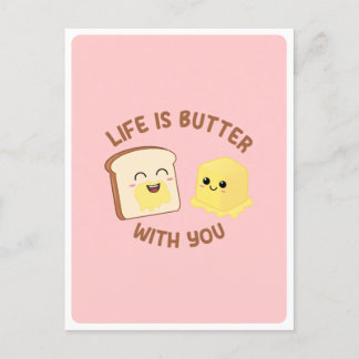 Kawaii Butter Bread Food Pun Love Friendship Quote Postcard