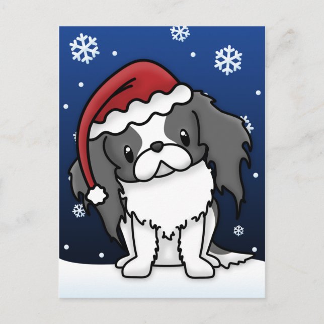 Kawaii BW Japanese Chin Christmas Postcard (Front)