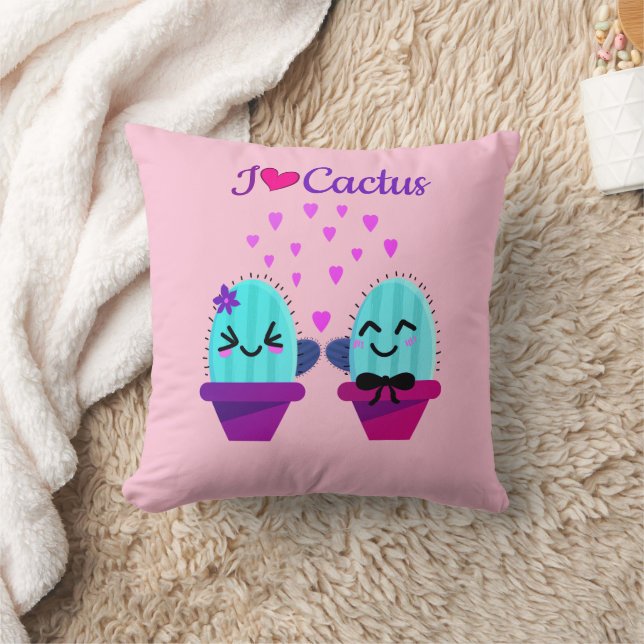 kawaii cactus love throw pillow (Blanket)