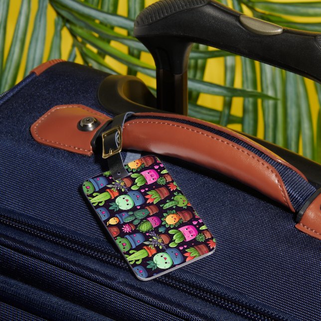 Kawaii Cactus Luggage Tag (Front Insitu 1)