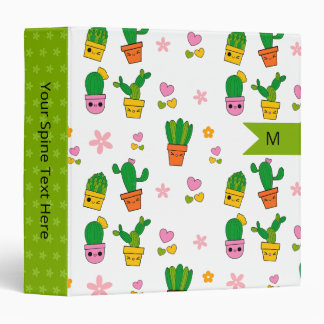 Kawaii Cactus Monogram 3 Ring Binder