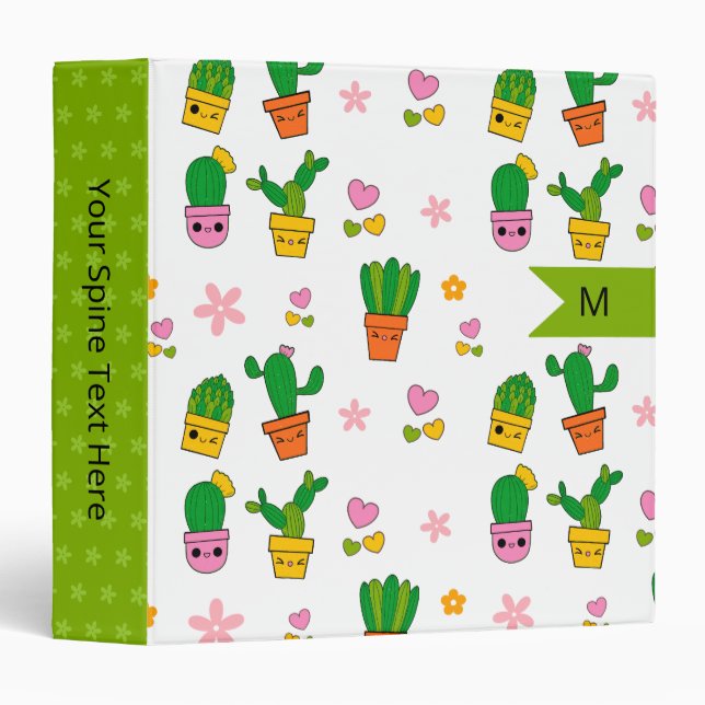 Kawaii Cactus Monogram 3 Ring Binder (Front/Spine)