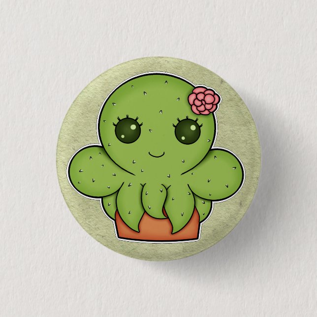 Kawaii Cactus Octopus Pinback Button (Front)