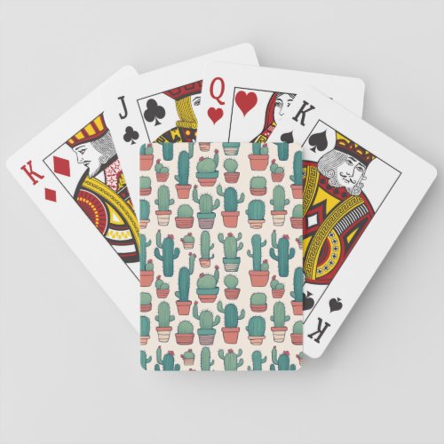 Kawaii Cactus Pattern Design Playing Cards