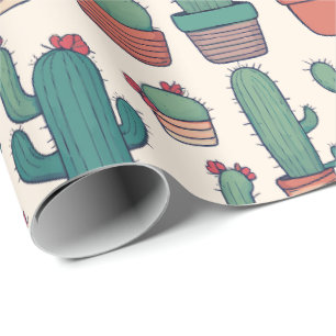 Kawaii Cactus Pattern Design Wrapping Paper