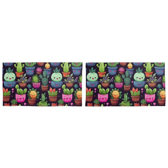 Kawaii Cactus Pillowcases (Front-Set)