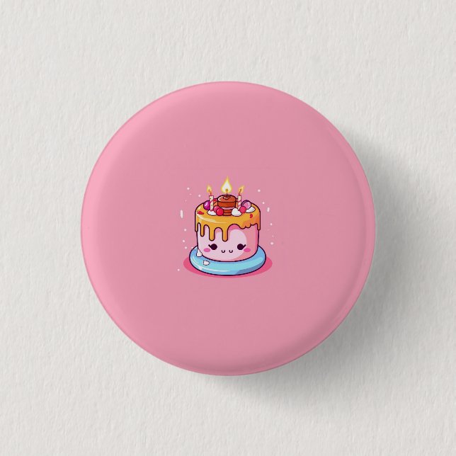 Kawaii cake badge/button/pin pink button (Front)
