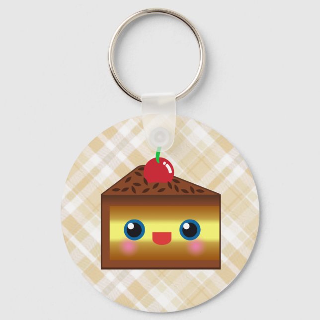 Kawaii Cake Pie Chocolate Vanilla Cream Cherry Yum Keychain (Front)