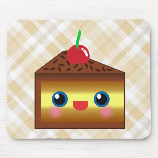 Kawaii Cake Pie Chocolate Vanilla Cream Cherry Yum Mouse Pad (Front)