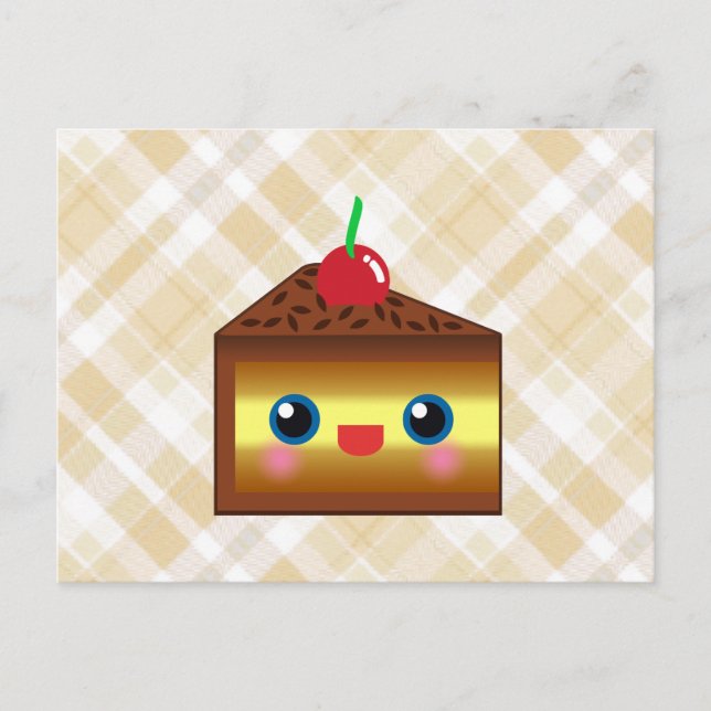 Kawaii Cake Pie Chocolate Vanilla Cream Cherry Yum Postcard (Front)