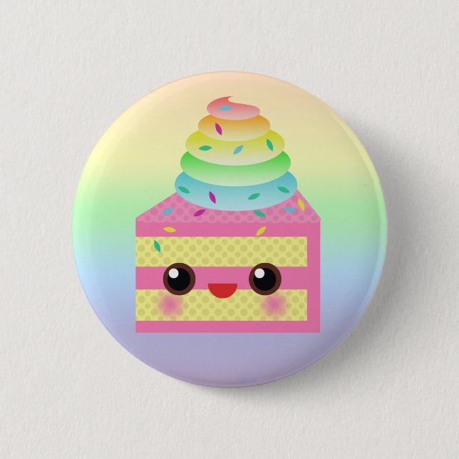 Kawaii Cake Pink Rainbow Sprinkles Fun Dessert Button (Front)