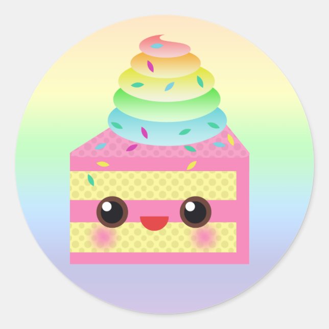 Kawaii Cake Pink Rainbow Sprinkles Fun Dessert Classic Round Sticker (Front)