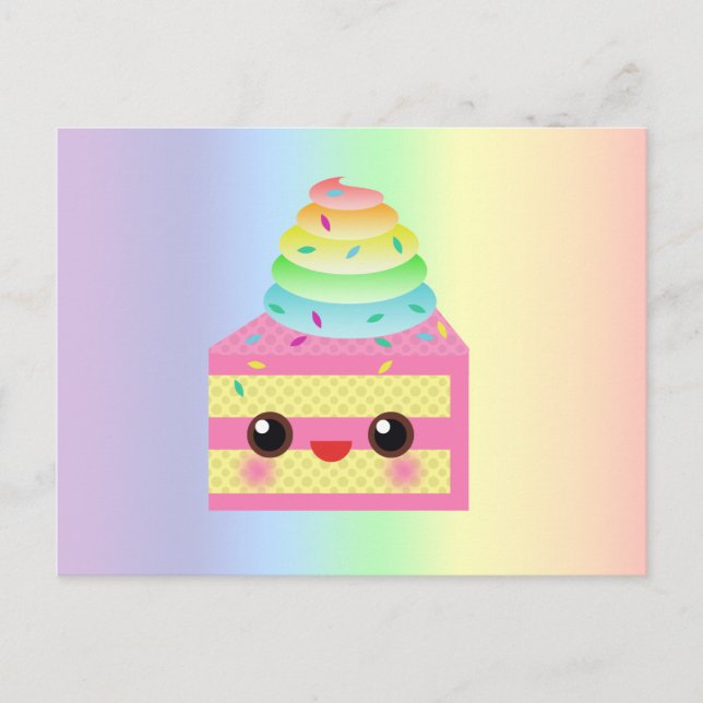 Kawaii Cake Pink Rainbow Sprinkles Fun Dessert Postcard (Front)