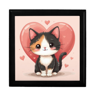 Kawaii Calico Cat Heart Valentine Design Gift Box