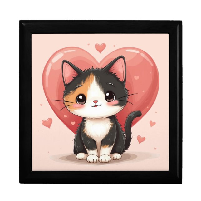 Kawaii Calico Cat Heart Valentine Design Gift Box (Front)