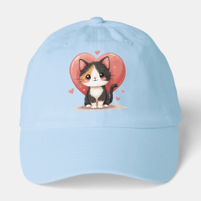 Kawaii Calico Cat Heart Valentine Design Hat (Front)