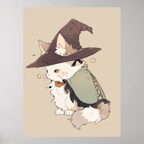 Kawaii Calico Cat Play A Witch Poster