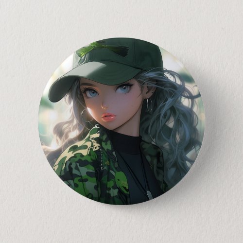 Kawaii Camouflage Military Hunter Drill Anime Girl Button