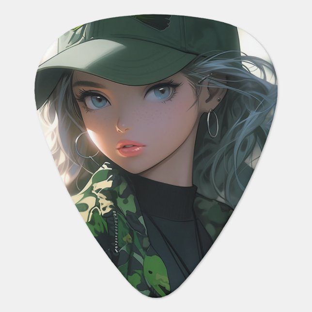 Kawaii Camouflage Military Hunter Drill Anime Girl Guitar Pick (Front)