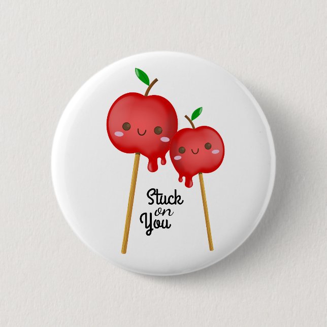 Kawaii Candy Apples Couple Stuck Together Button (Front)