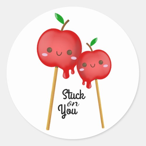 Kawaii Candy Apples Couple Stuck Together Classic Round Sticker