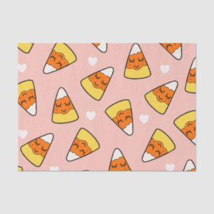 Kawaii Candy Corn and Heart Pattern Pink Tissue Paper