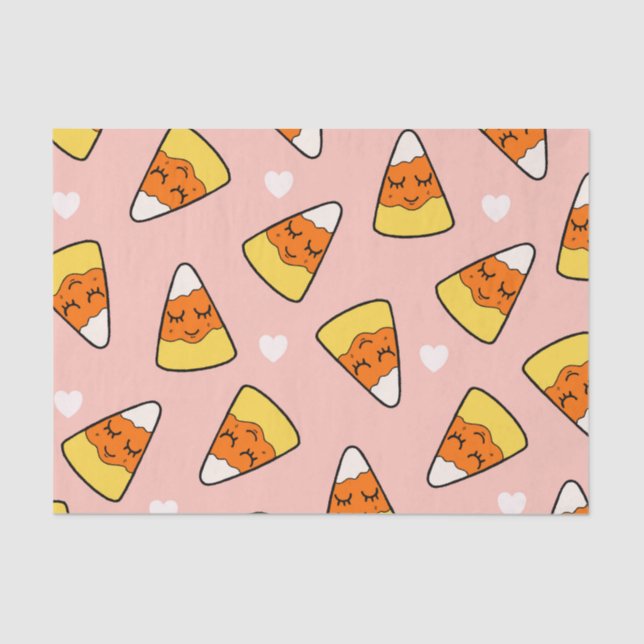 Kawaii Candy Corn and Heart Pattern Pink Tissue Paper (Front)