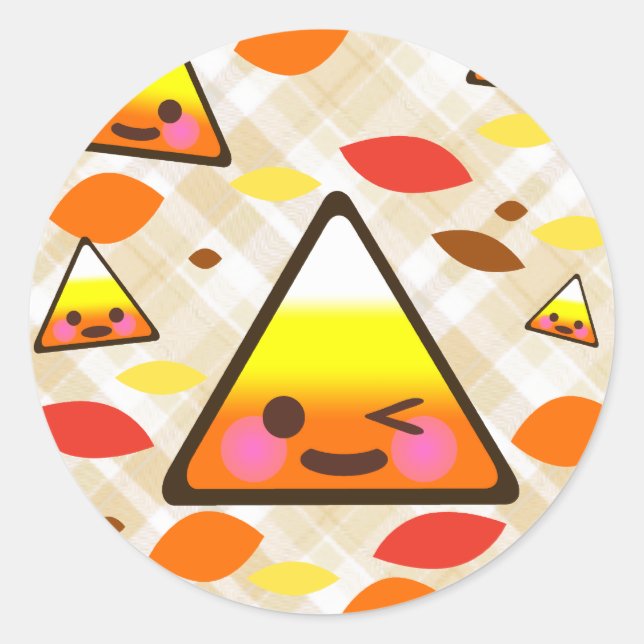Kawaii Candy Corn Classic Round Sticker (Front)